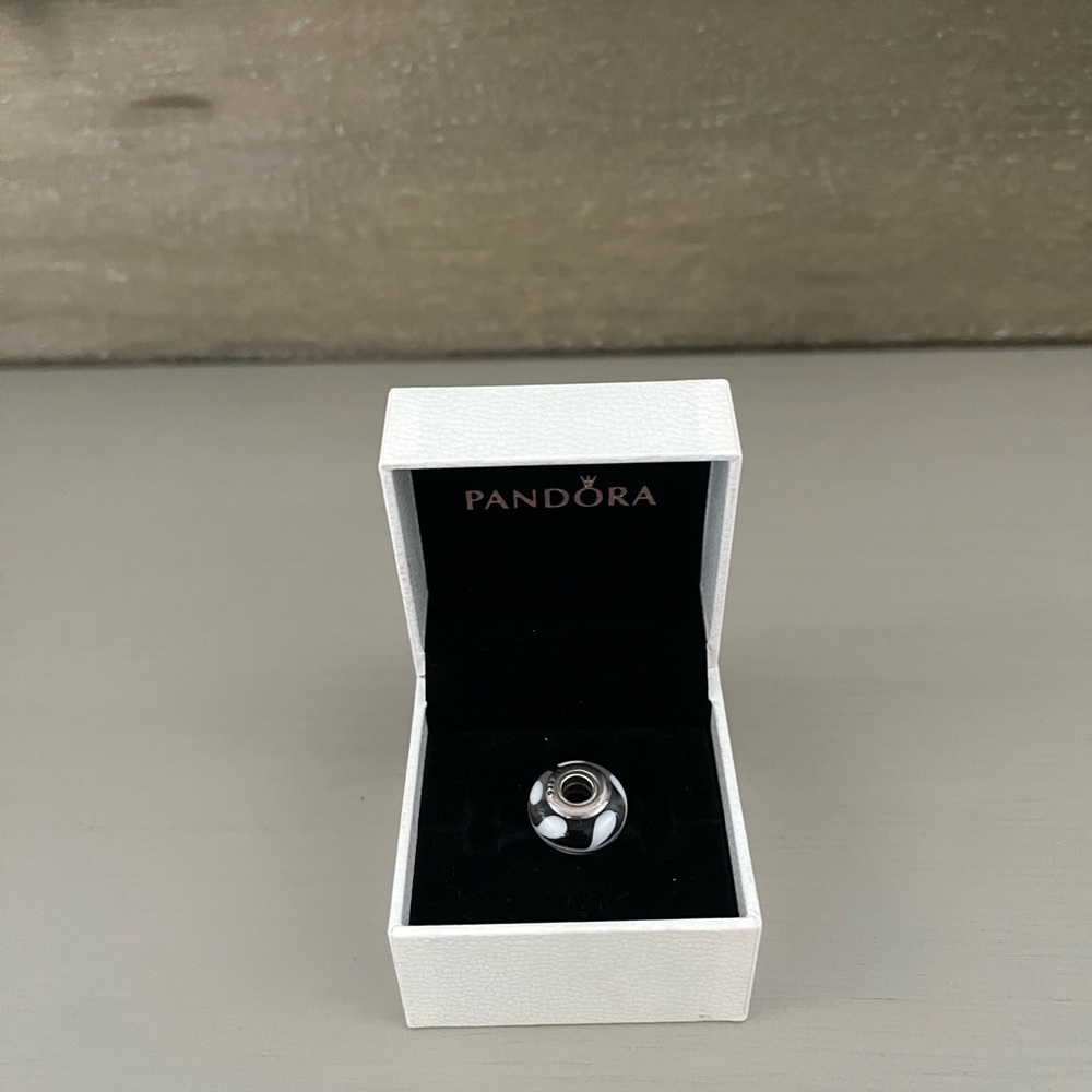Pandora Silver Black & White Swirl Murano Charm